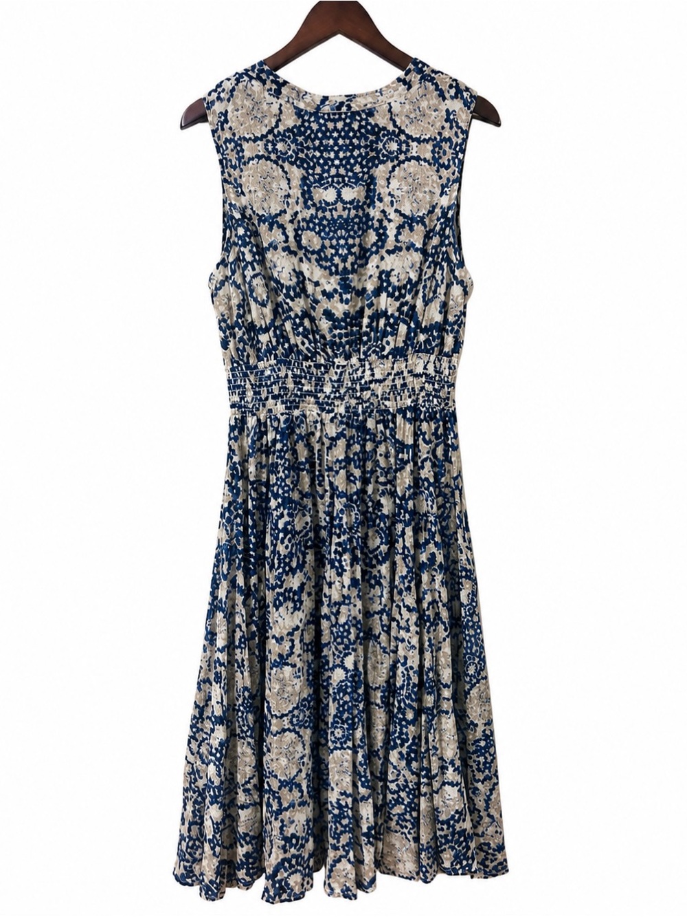 Chelsea & Theodore Navy & Cream Printed Midi Dress – Size L - Picture 5 of 7